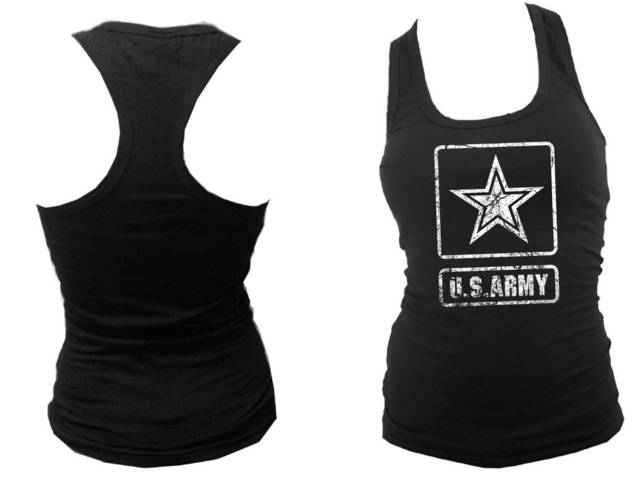 US army emblem distressed print sleeveless women teens tank top S/M